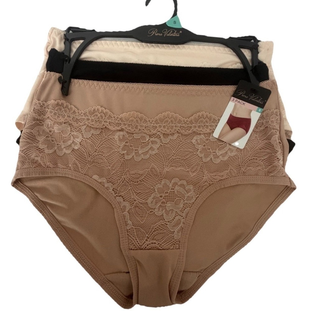 Prima Valentina Women's 3-Pack Lace Overlay Microfiber Brief Panties Size S New